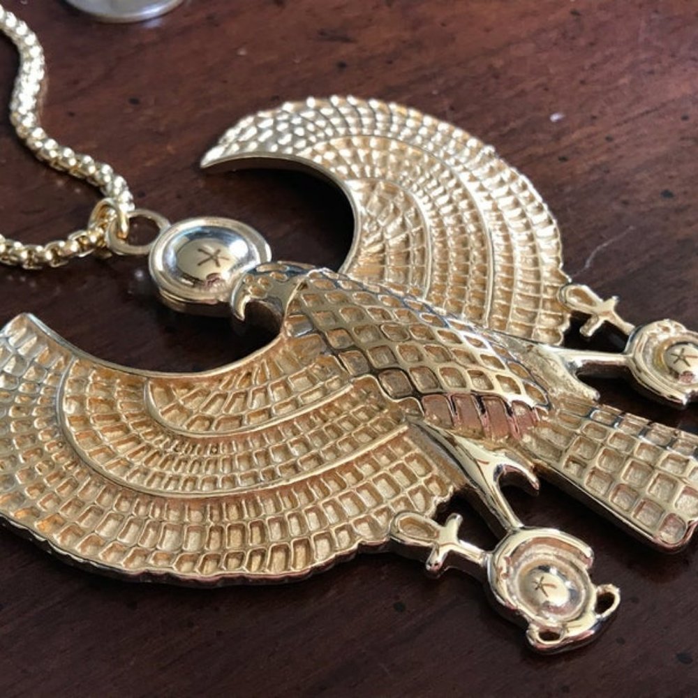 Egyptian Revival Horus Falcon Pendant Necklace